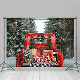 Lofaris Red Truck Presents Snowy Christmas Tree Backdrop