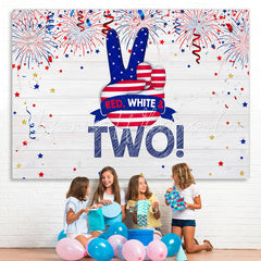 Lofaris Red White and Two Wood Fourth of July Birthday Backdrop