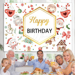 Lofaris Red White Christams Theme Gold Happy Birthday Backdrop