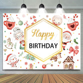 Lofaris Red White Christams Theme Gold Happy Birthday Backdrop