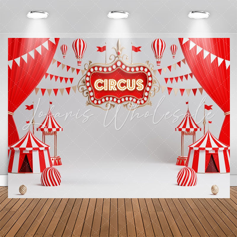 Lofaris Red White Circus Curtain Flag Birthday Backdrop
