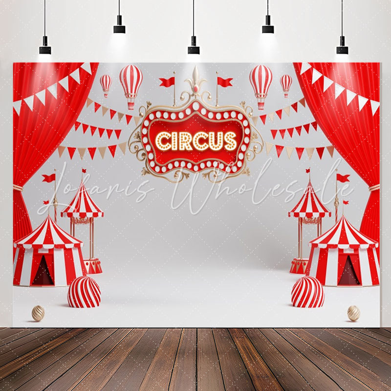 Lofaris Red White Circus Curtain Flag Birthday Backdrop