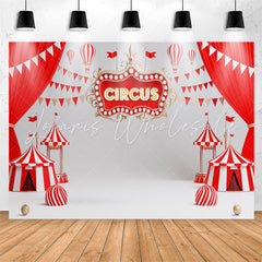 Lofaris Red White Circus Curtain Flag Birthday Backdrop