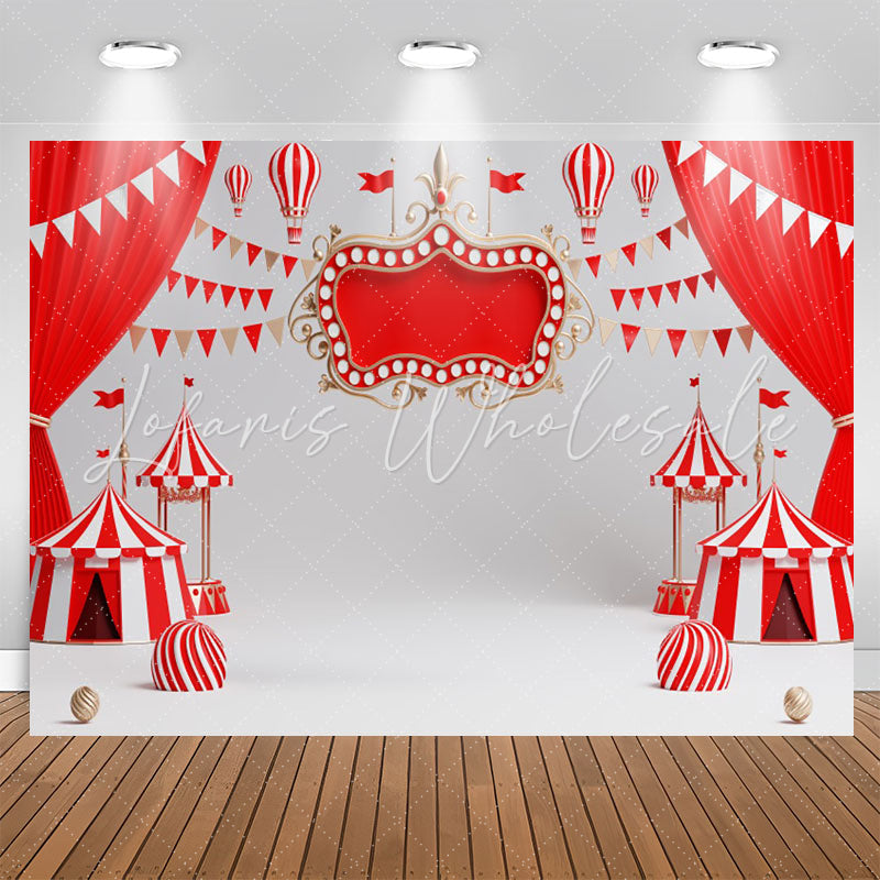 Lofaris Red White Circus Tent Flag Happy Birthday Backdrop