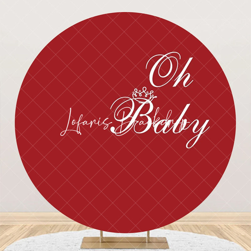Lofaris Red White Oh Baby Round Girl Gender Reveal Backdrop