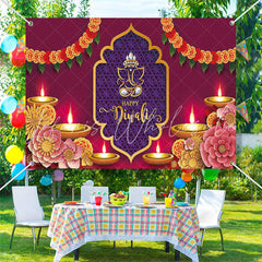 Lofaris Red Yellow Floral Deepavali Lights Diwali Backdrop