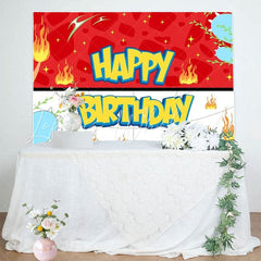 Red Yellow Pokemon Anime Themed Happy Birthday Cartoon Backdrop