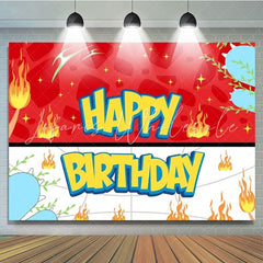 Red Yellow Pokemon Anime Themed Happy Birthday Cartoon Backdrop