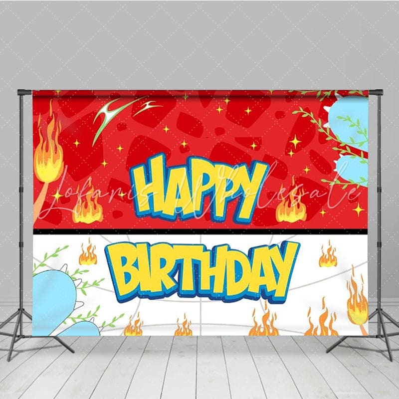 Red Yellow Pokemon Anime Themed Happy Birthday Cartoon Backdrop