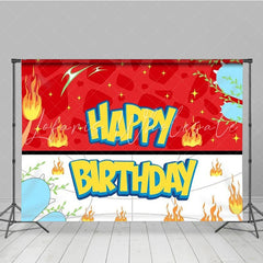 Red Yellow Pokemon Anime Themed Happy Birthday Cartoon Backdrop