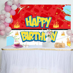 Red Yellow Pokemon Anime Themed Happy Birthday Cartoon Backdrop