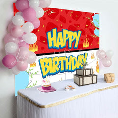 Red Yellow Pokemon Anime Themed Happy Birthday Cartoon Backdrop
