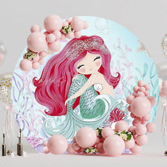 Redhead Mermaid Algae Fantasy Round Backdrop for Ocean Party