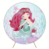 Redhead Mermaid Algae Fantasy Round Backdrop for Ocean Party