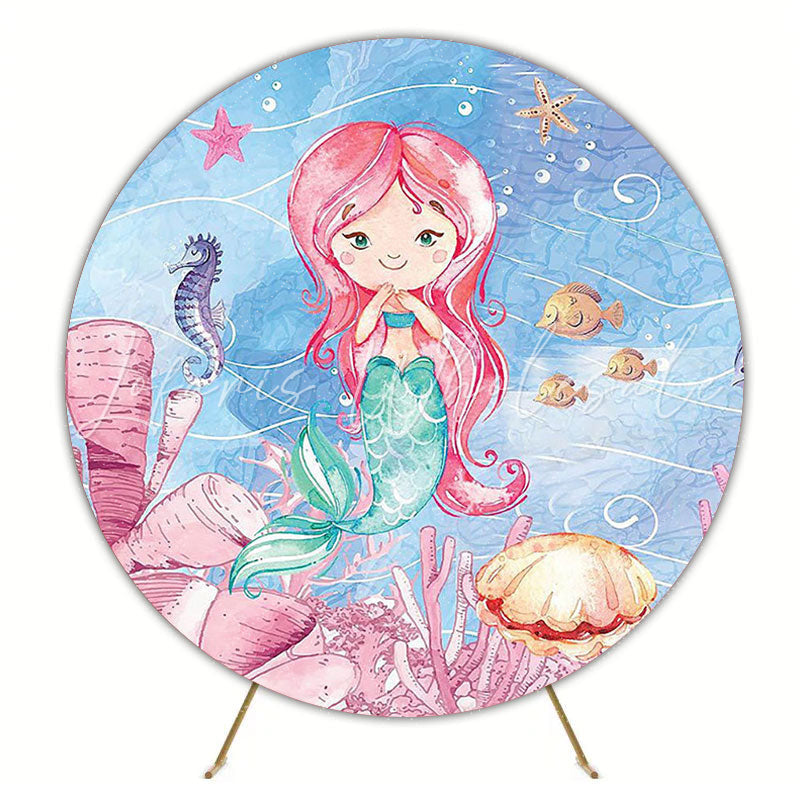 Redhead Mermaid Fantasy Round Backdrop for Party