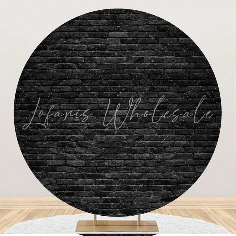 Lofaris Retro Black Brick Wall Round Backdrop For Birthday
