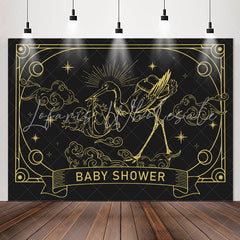 Lofaris Retro Dark Grey Gold Celestial Baby Shower Backdrop