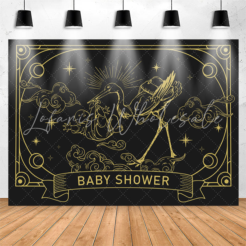 Lofaris Retro Dark Grey Gold Celestial Baby Shower Backdrop