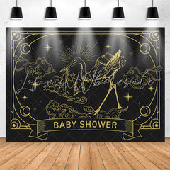 Lofaris Retro Dark Grey Gold Celestial Baby Shower Backdrop