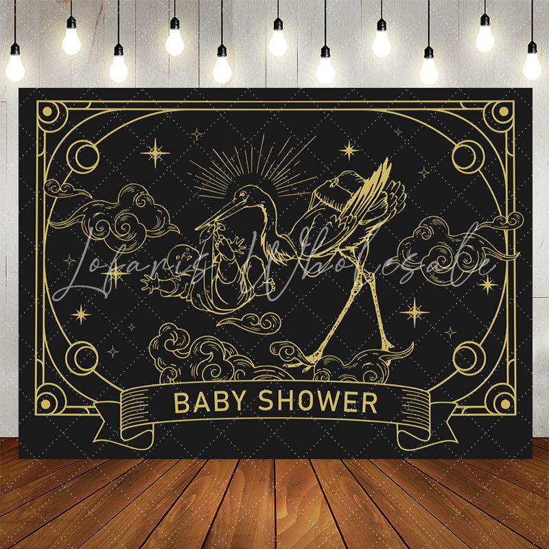 Lofaris Retro Dark Grey Gold Celestial Baby Shower Backdrop