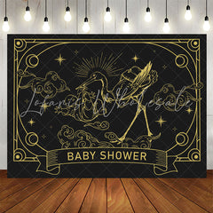 Lofaris Retro Dark Grey Gold Celestial Baby Shower Backdrop