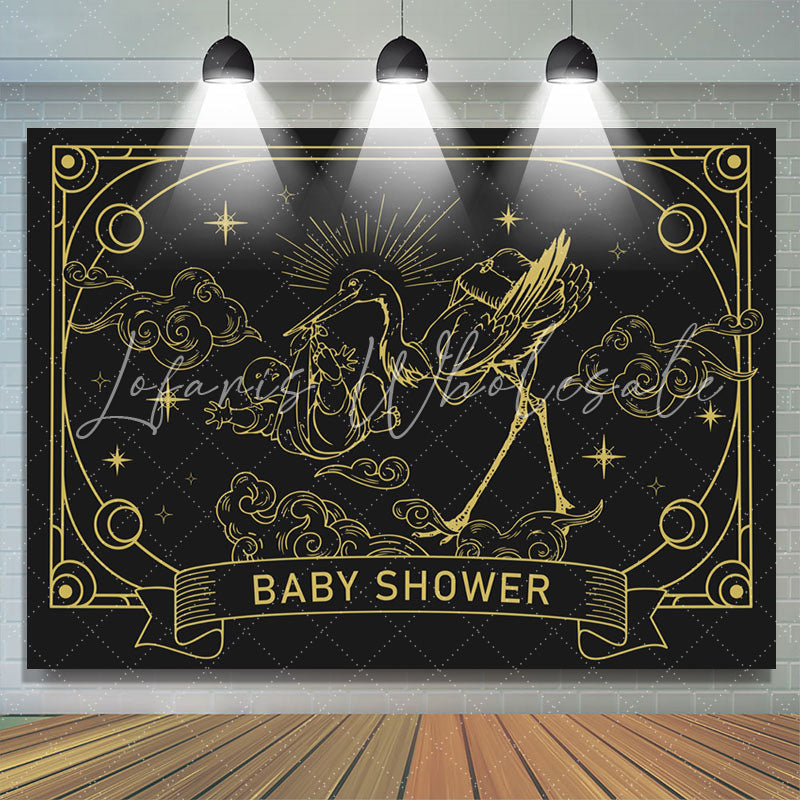 Lofaris Retro Dark Grey Gold Celestial Baby Shower Backdrop