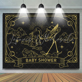 Lofaris Retro Dark Grey Gold Celestial Baby Shower Backdrop