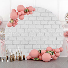 Lofaris Retro Grey White Brick Wall Round Birthday Backdrop