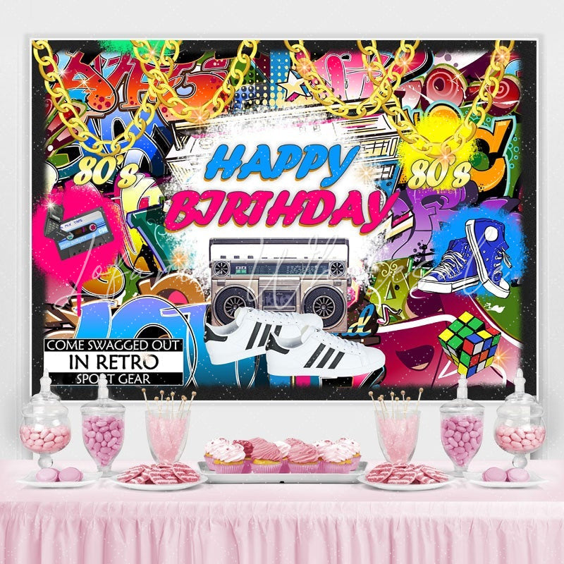 Lofaris Retro Hip Pop Urban Graffiti Happy Birthday Backdrop