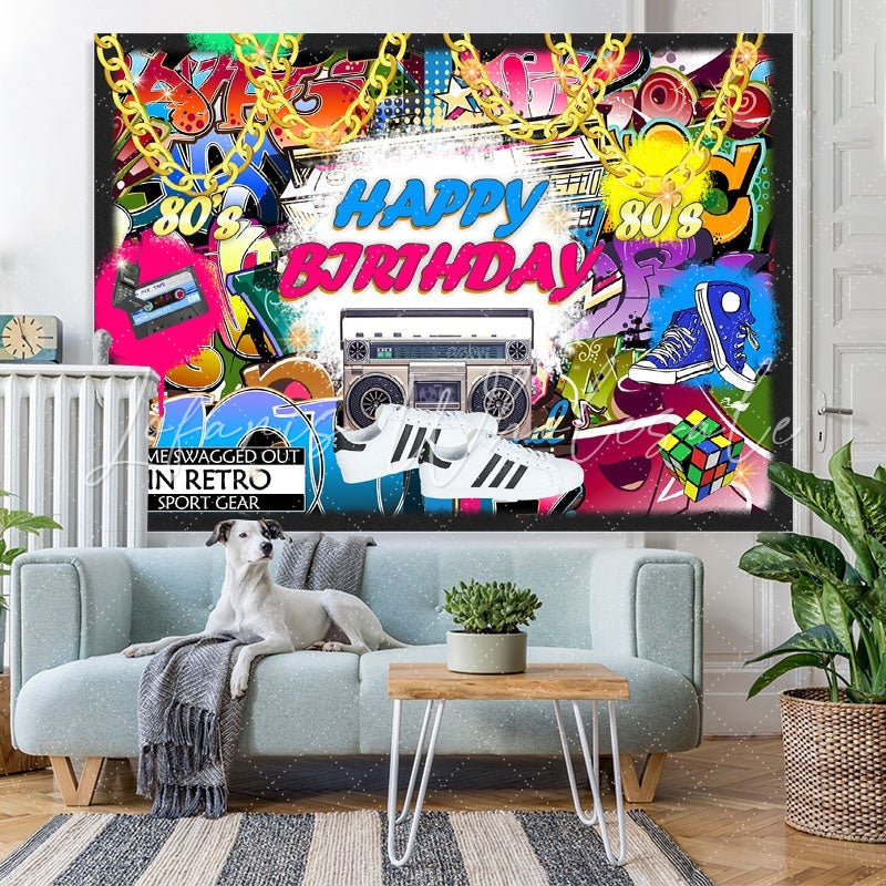 Lofaris Retro Hip Pop Urban Graffiti Happy Birthday Backdrop