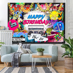 Lofaris Retro Hip Pop Urban Graffiti Happy Birthday Backdrop