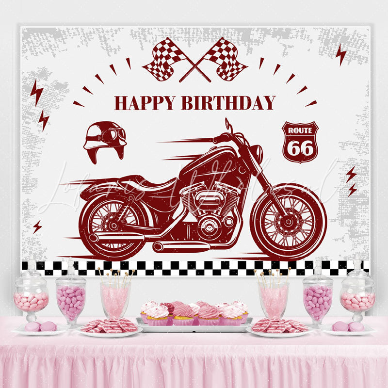 Lofaris Retro Motorcycle And Flags Happy Birthday Backdrop