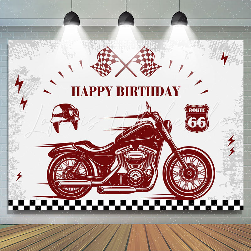 Lofaris Retro Motorcycle And Flags Happy Birthday Backdrop