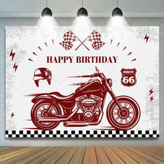 Lofaris Retro Motorcycle And Flags Happy Birthday Backdrop
