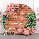 Lofaris Retro Red Brick Wall Greenery Spring Round Backdrop