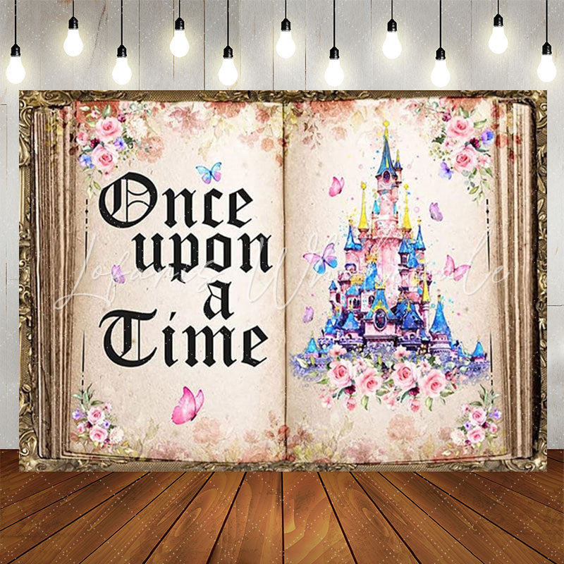 Lofaris Retro Story Book Castle Floral Girl Birthday Backdrop