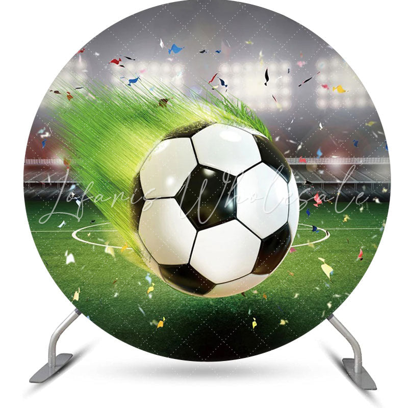 Lofaris Ribbon Football Field Grass Circle Birthday Backdrop