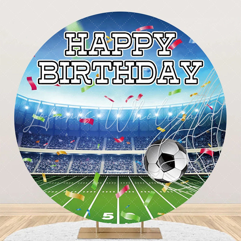 Lofaris Ribbon Football Goal Stadium Round Birthday Backdrop