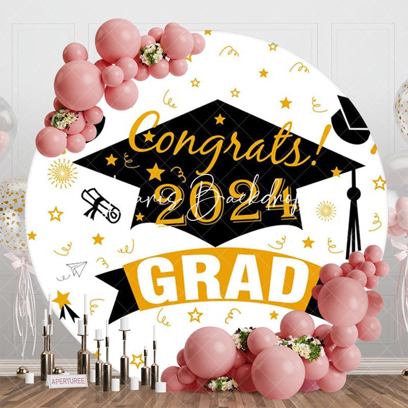 Lofaris Ribbon Stars Bachelor Cap Circle Graduation Backdrop