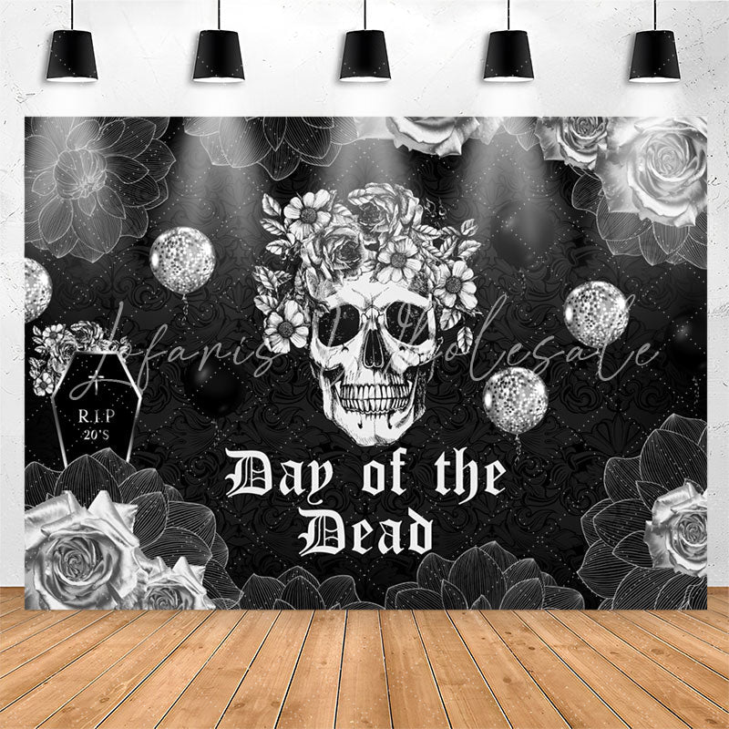 Lofaris RIP 20s Day Of The Dead Black Floral Photo Backdrop
