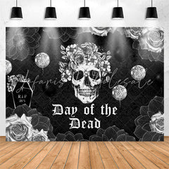Lofaris RIP 20s Day Of The Dead Black Floral Photo Backdrop