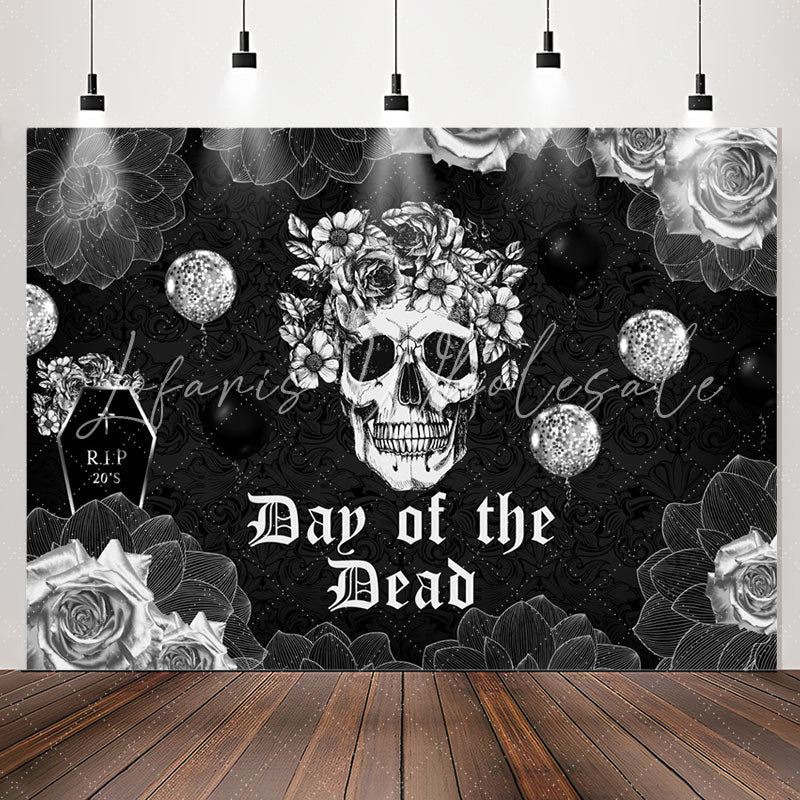 Lofaris RIP 20s Day Of The Dead Black Floral Photo Backdrop