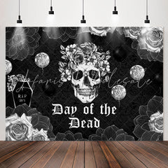 Lofaris RIP 20s Day Of The Dead Black Floral Photo Backdrop