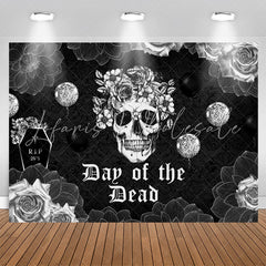 Lofaris RIP 20s Day Of The Dead Black Floral Photo Backdrop