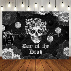 Lofaris RIP 20s Day Of The Dead Black Floral Photo Backdrop