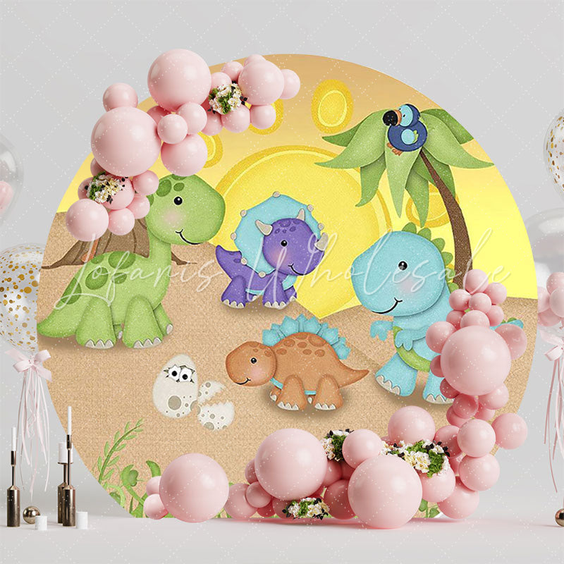 Roar Dinosaurs Sunset Round Backdrop for Dino Party