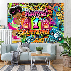 Lofaris Rock Graffiti Happy 1St Birthday Backdrop For Girl