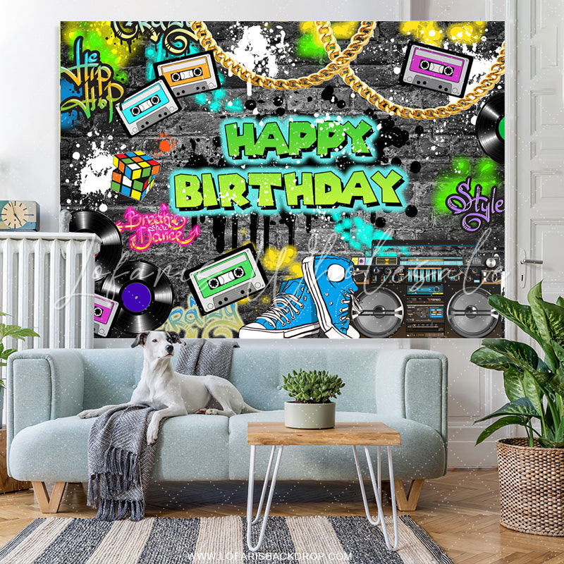 Lofaris Rock Hip Hop Classic Happy Birthday Party Backdrop