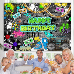 Lofaris Rock Hip Hop Classic Happy Birthday Party Backdrop