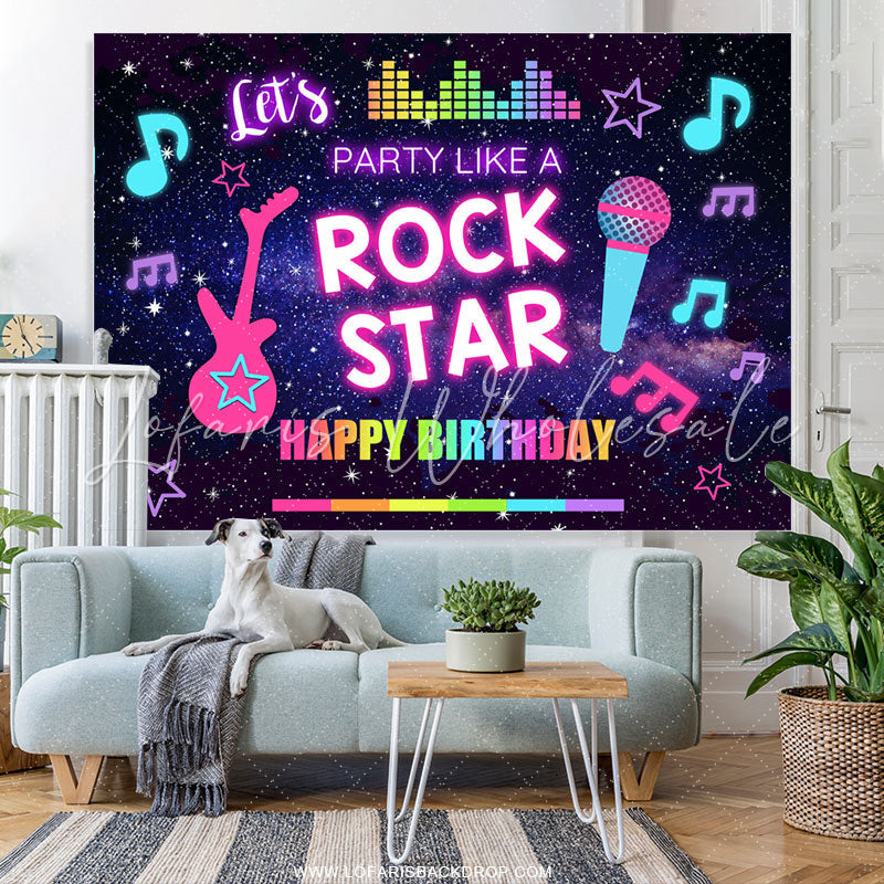 Lofaris Rock Star Music Theme Colorful Happy Birthday Backdrop